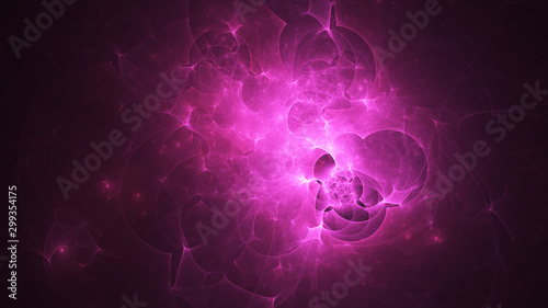 Fototapeta Naklejka Na Ścianę i Meble -  Abstract transparent pink crystal shapes. Fantasy light background. Digital fractal art. 3d rendering.