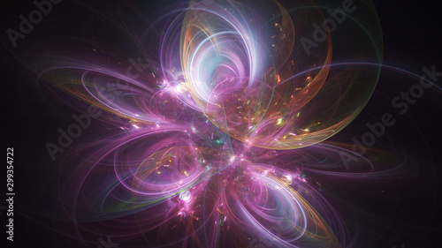 Abstract transparent purple crystal shapes. Fantasy light background. Digital fractal art. 3d rendering.