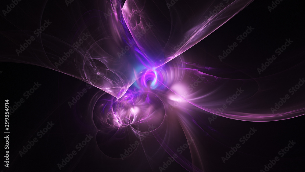 Abstract transparent violet crystal shapes. Fantasy light background. Digital fractal art. 3d rendering.
