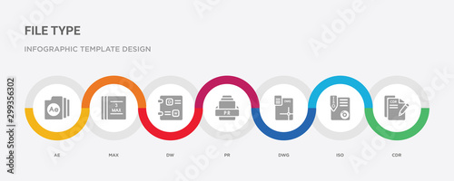 7 filled icon set with colorful infographic template included cdr, iso, dwg, pr, dw, max, ae icons