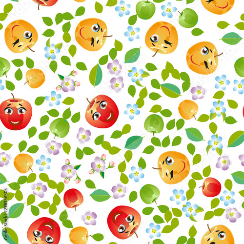 Fototapeta Naklejka Na Ścianę i Meble -  Cute seamless pattern with cartoon emoji fruits