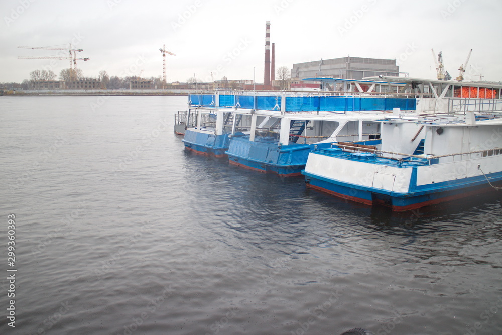 Boat mooring on a rainy day