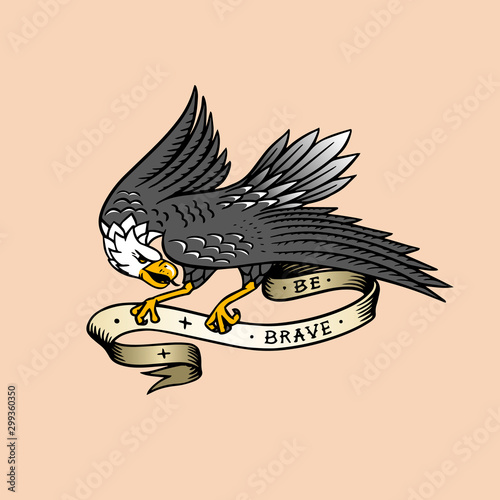 Eagle bird for tattoo in vintage style. Retro old school sketch. Hand drawn engraved retro illustration for t-shirt and logo or badge.