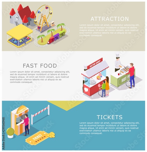 Amusement park vector web banner template set
