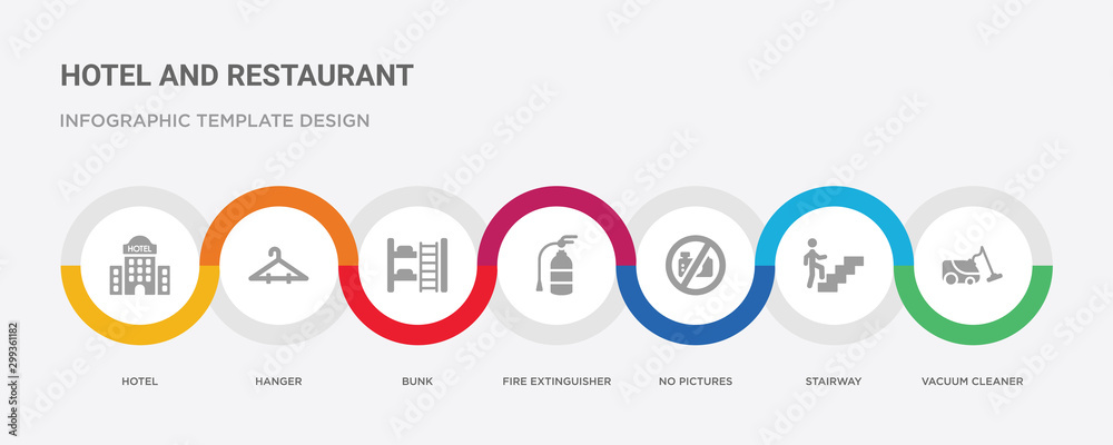 7 filled icon set with colorful infographic template included vacuum cleaner, stairway, no pictures, fire extinguisher, bunk, hanger, hotel icons 7 filled icon set with colorful infographic template included vacuum cleaner, stairway, no pictures, fire extinguisher, bunk, hanger, hotel icons