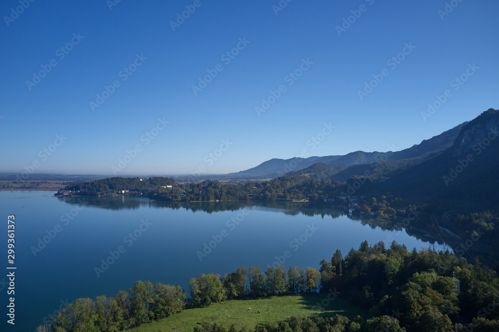 Beautiful panorama of lake Kochelsee, Bavaria Germany. Flying on drone. Beautiful panorama of lake Kochelsee, Bavaria Germany. Flying on drone.