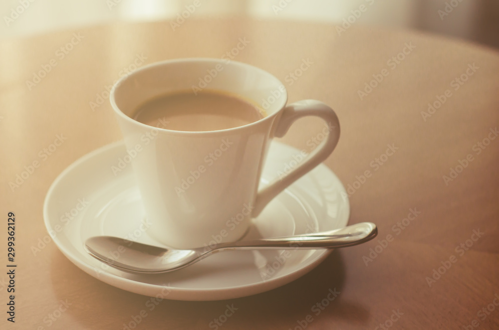 Coffee cup on wood table