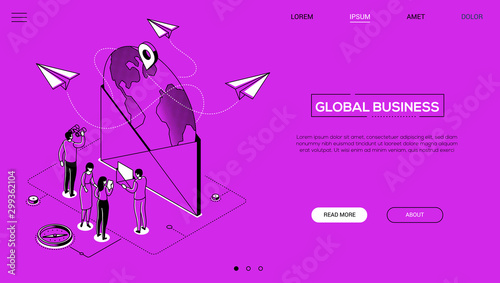 Global business - line design style isometric web banner