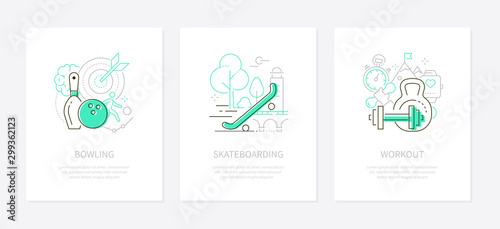 Sport and active lifestyle - line design style banners