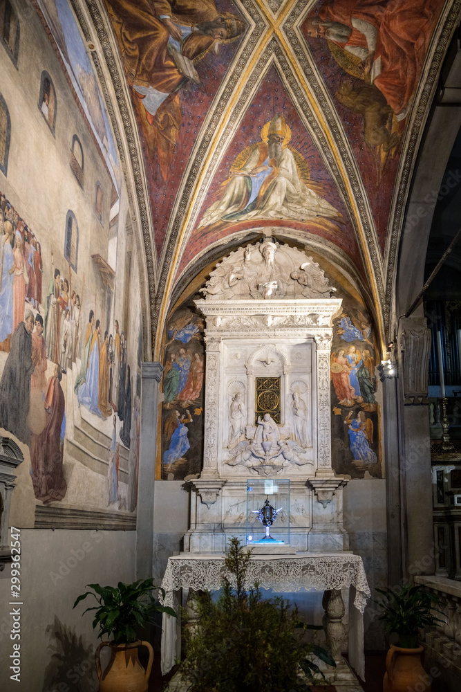 FLORENCE, TUSCANY/ITALY - OCTOBER 20 : Interior view of S. Ambrogio church in  Florence on October 20, 2019