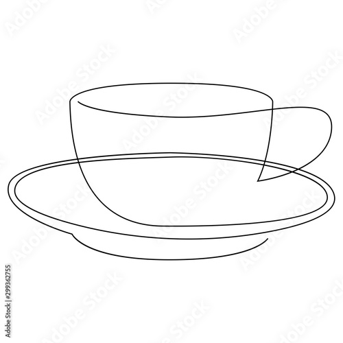 Teacup continuous line. One line tea cup. Vector illustration.