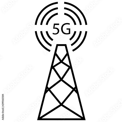 5g 5th Generation Network Coverage Area Concept, Steel Broadcasting Transmission Tower Vector Icon design