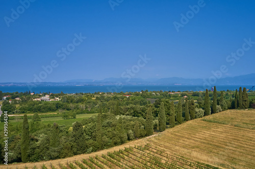 Panoramic view of the meadows and mountains of Lake Garda