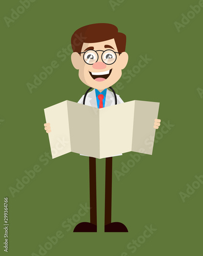 Physician Doctor - Holding a Folded Paper Banner