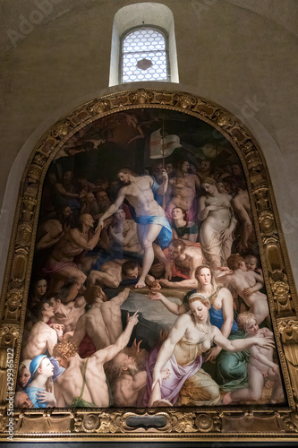FLORENCE, TUSCANY/ITALY - OCTOBER 19 : Descent of christ at limbo by Bronzino in Santa Croce Church in Florence on October 19, 2019