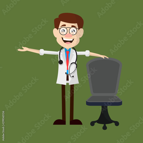 Physician Doctor - Standing with Chair and Gesturing with Hand