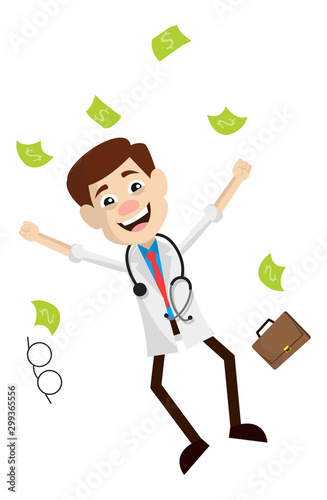 Physician Doctor - Jumping in Excitement with money