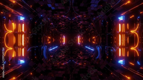 futuristic fantasy sci-fi tunnel corridor with electric reflection 3d illustration wallpaper background