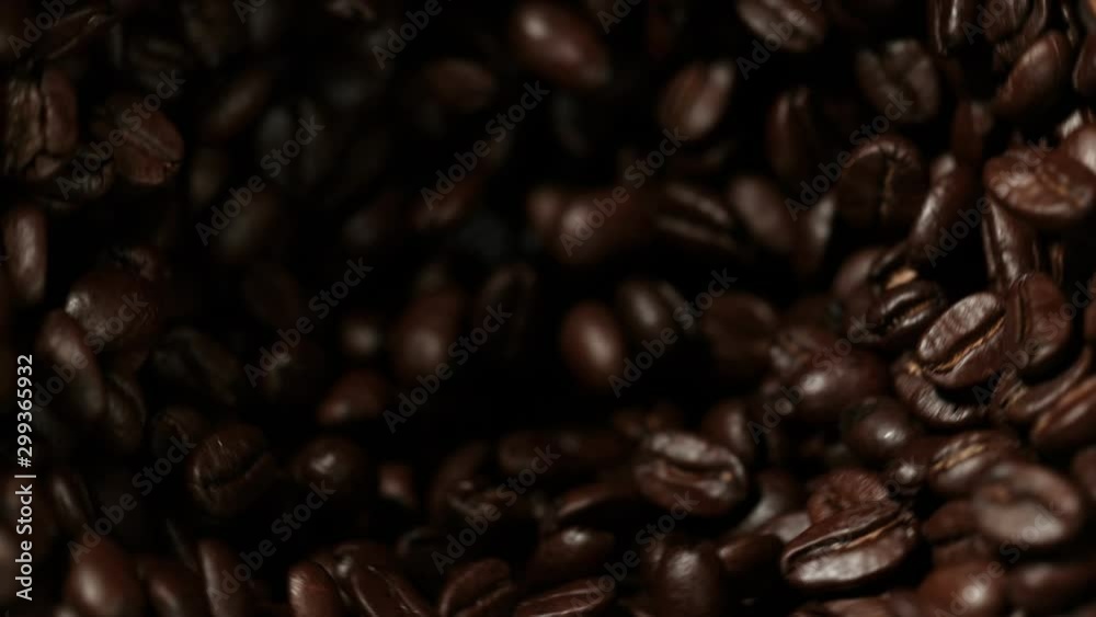 Super slow motion of rotating coffee beans in mill, speed ramping cut. Filmed on high speed cinema camera, 1000 fps.