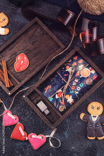 Wooden photo box with photo...
