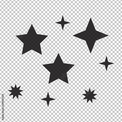 Black simple flat style light star flares  isolated on transparent background. Vector illustration
