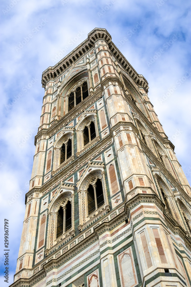 FLORENCE, TUSCANY/ITALY - OCTOBER 19 : View of Saint Mary cathedral belfry in Florence on October 19, 2019