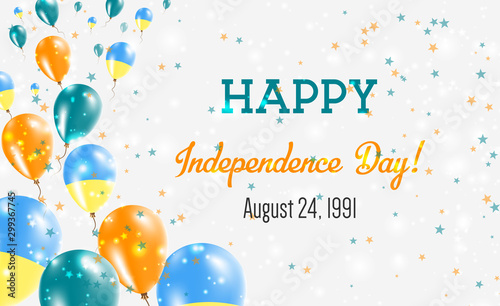 Ukraine Independence Day Greeting Card. Flying Balloons in Ukraine National Colors. Happy Independence Day Ukraine Vector Illustration.