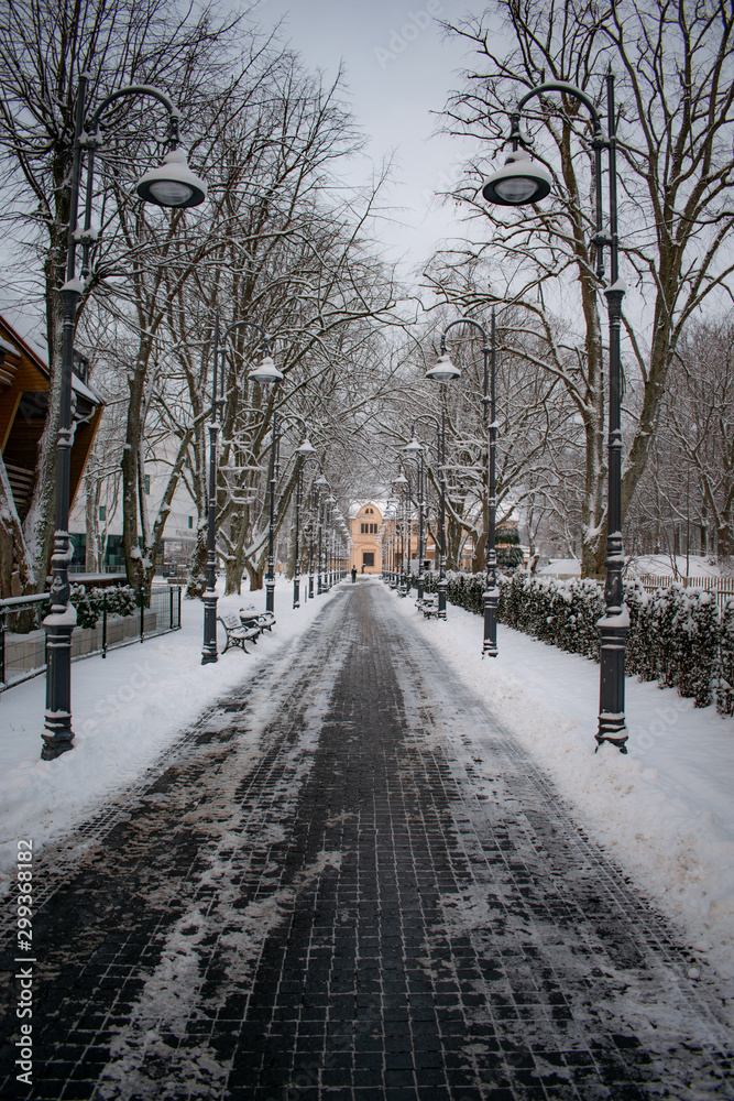 Promenade of Palanga city in winter, Lithuania