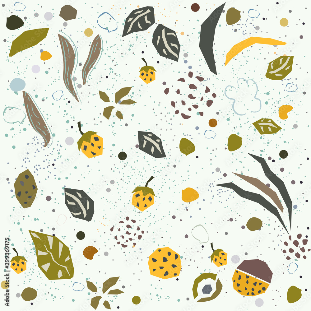 Hand Drawn Seamless Pattern with plants and berries.
