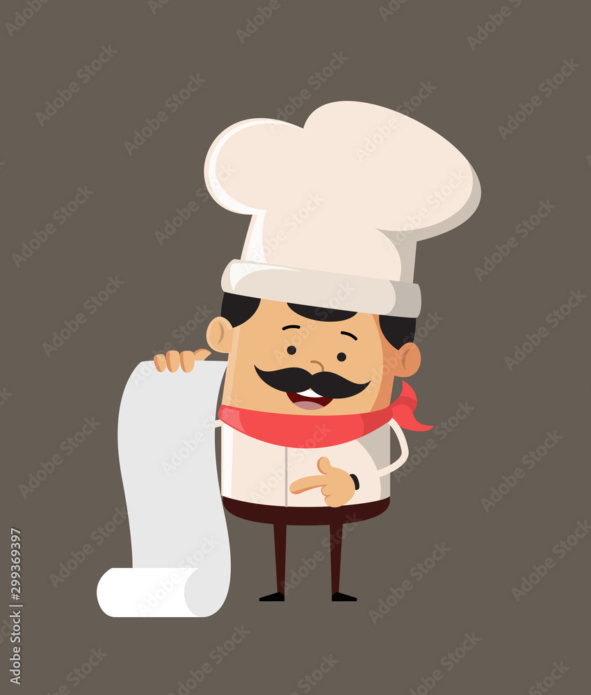 Professional Cute Chef - Showing a Paper Scroll Professional Cute Chef - Showing a Paper Scroll