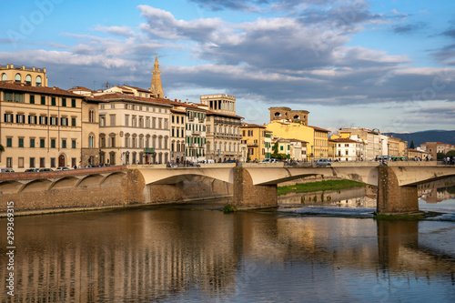 FLORENCE, TUSCANY/ITALY - OCTOBER 18 : View of buildings along and across the River Arno in Florence  on October 18, 2019. Unidentified people. © philipbird123