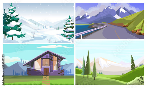 Travel outdoors vector illustration set