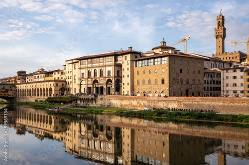 FLORENCE, TUSCANY/ITALY - OCTOBER 18 : View of buildings along and across the River Arno in Florence  on October 18, 2019. Unidentified people. © philipbird123