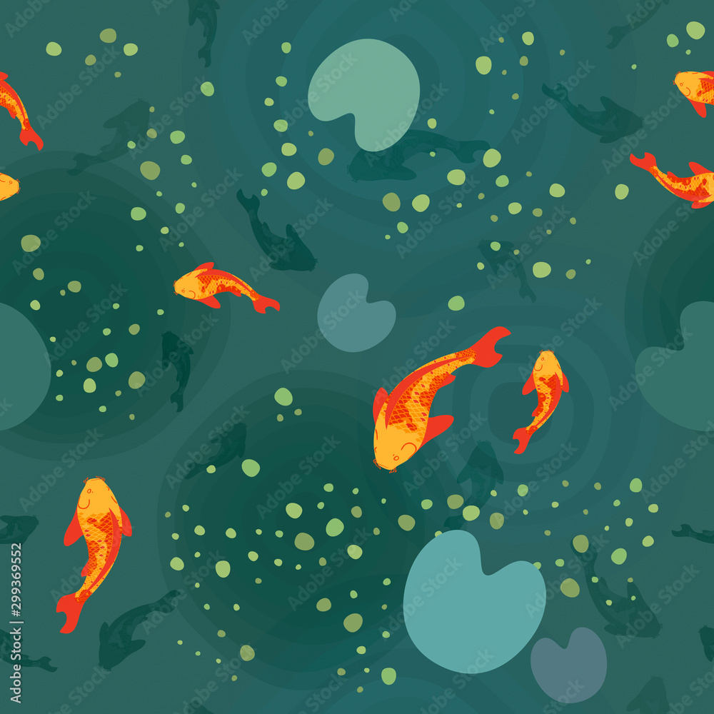 Seamless pattern with koi fishes in oriental style