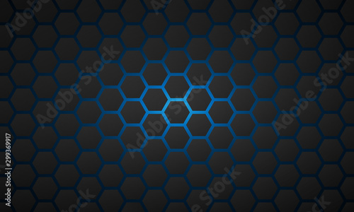 Hexagonal dark cells in blue modern background