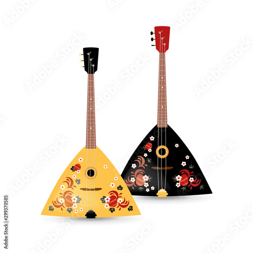 Set of colorful traditional russian music instrument balalaika photo