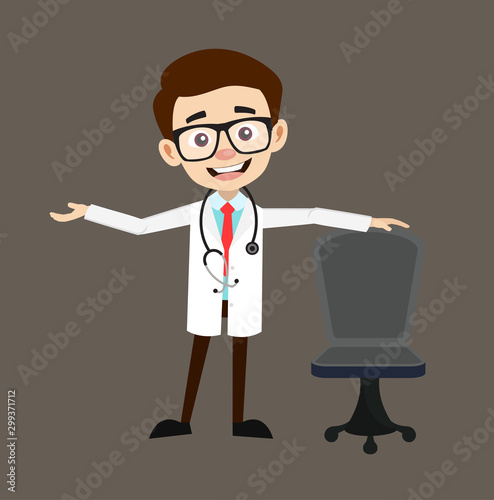 Professional Doctor - Standing with Chair and Gesturing with Hand