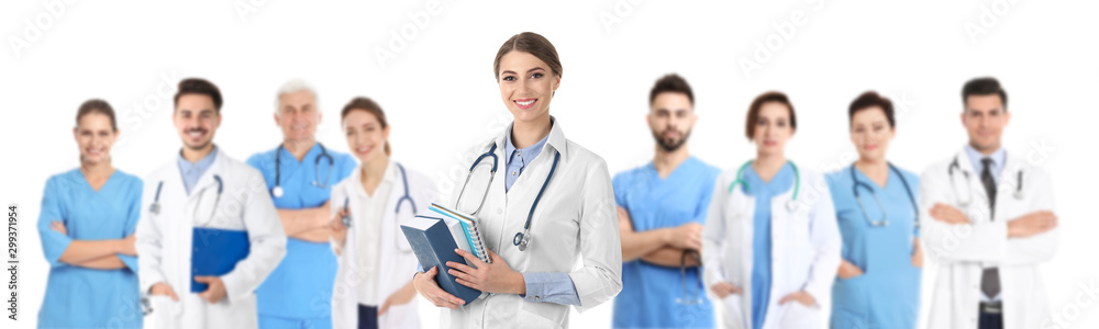 People in uniforms on white background. Medical staff People in uniforms on white background. Medical staff