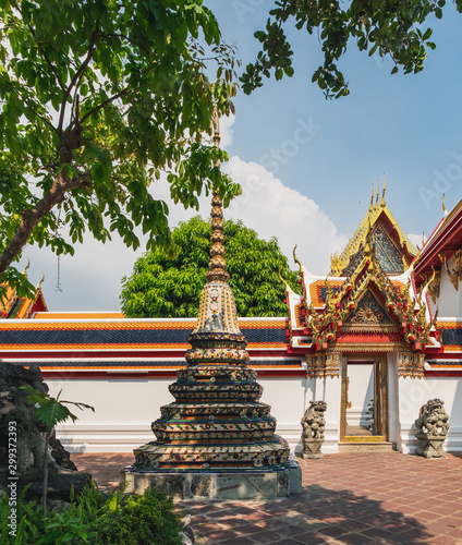 Classical Thai architecture of Wat Pho public temple, Bangkok, Thailand. Wat Pho known also as the Temple of the Reclining Buddha.