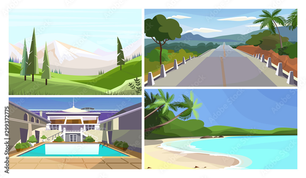 Vacation and resort vector illustration set