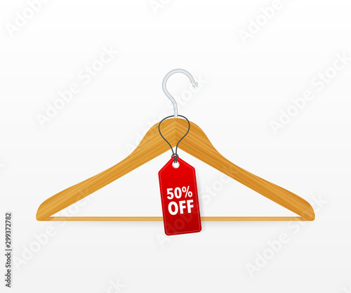 hangers with sale on white background. Vector stock illustration.