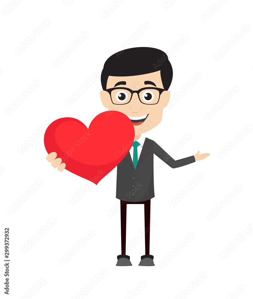 Professional Male - Holding a Heart and Showing with Hand Professional Male - Holding a Heart and Showing with Hand