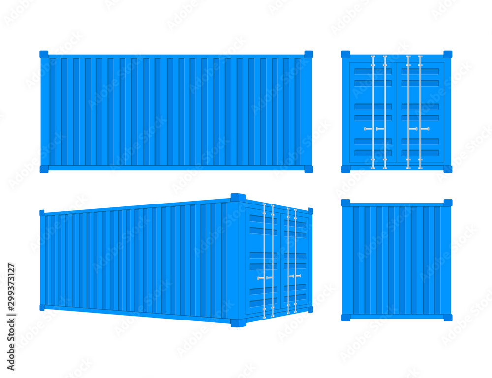 Blue Shipping Cargo Container Twenty and Forty feet. for Logistics and Transportation. Vector stock Illustration. Blue Shipping Cargo Container Twenty and Forty feet. for Logistics and Transportation. Vector stock Illustration.