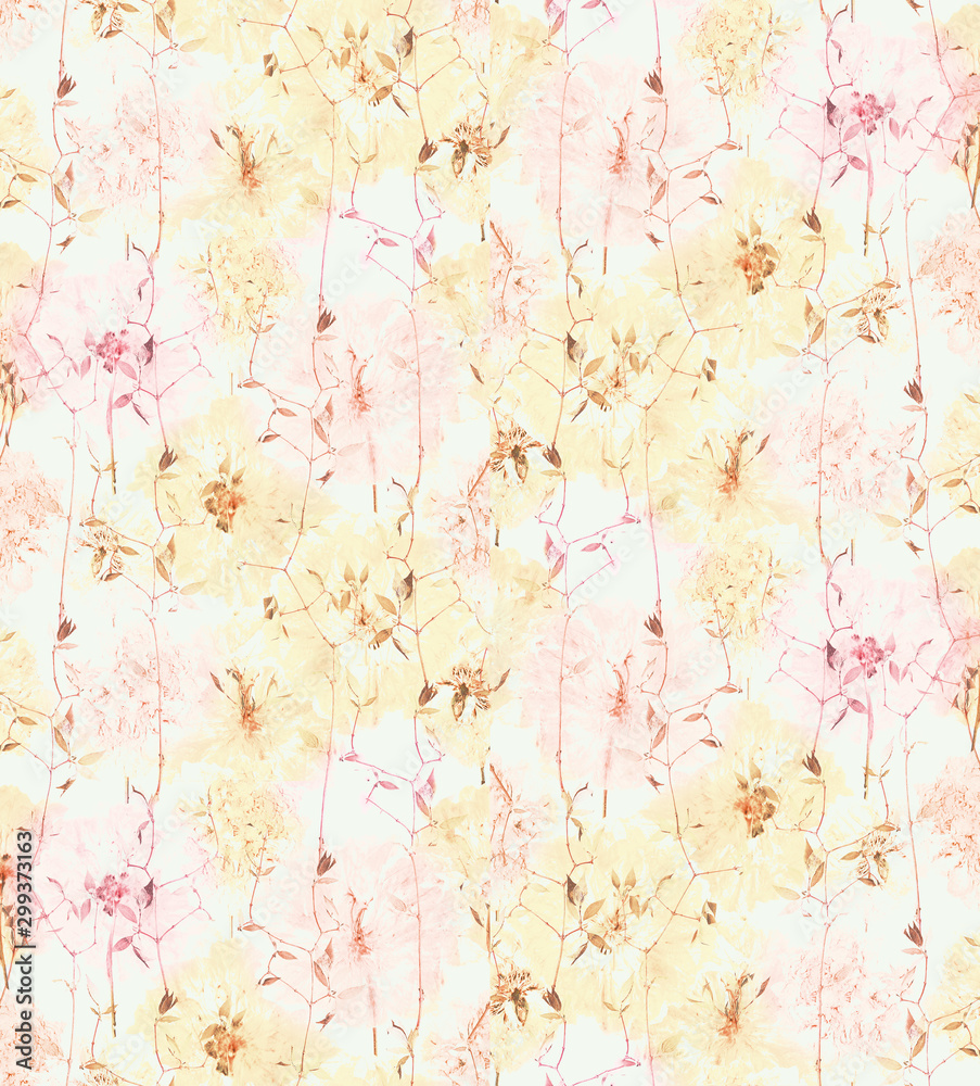 Pressed and dried summer yellow pink flowers pattern Pressed and dried summer yellow pink flowers pattern