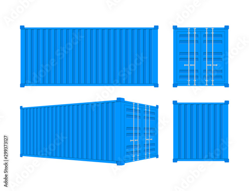 Blue Shipping Cargo Container Twenty and Forty feet. for Logistics and Transportation. Vector stock Illustration.