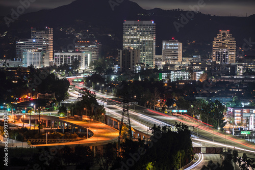 Fotografie, Tablou Night view of downtown Glendale office buildings and 134 freeway near Los Angeles in Southern California