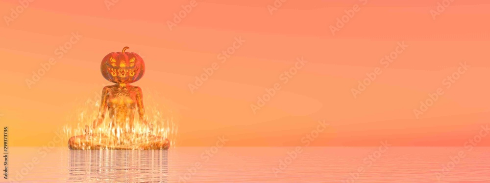 Halloween Burning Meditation at Sunset - 3D render