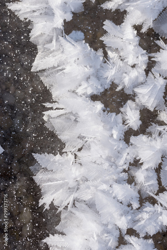 icy formations at the surface of a frozen lake