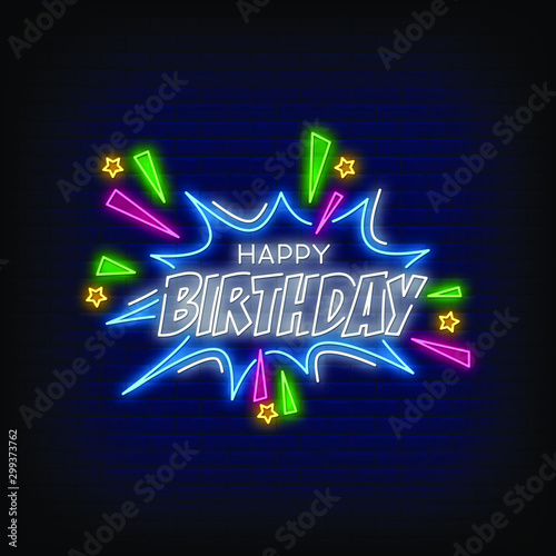 Happy Birthday Neon Signs Style Text Vector