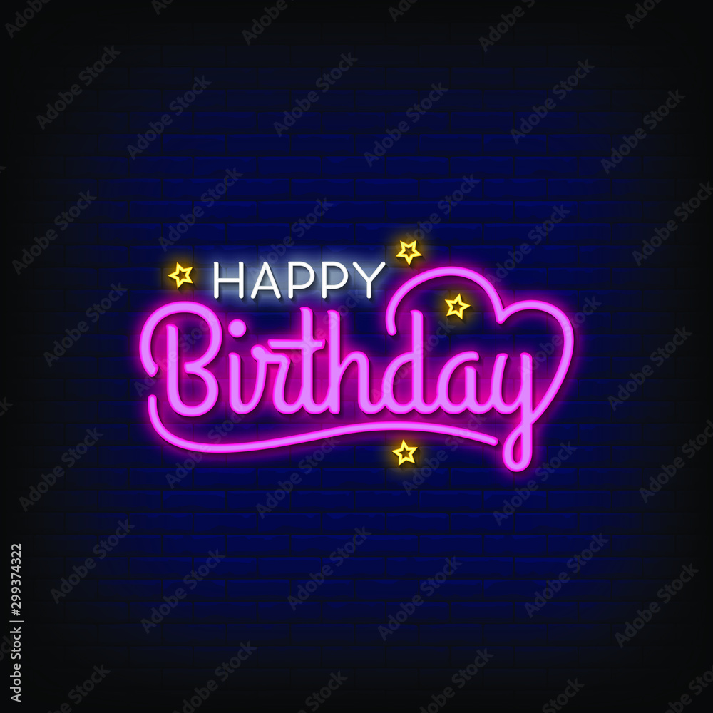 Happy Birthday Neon Signs Style Text Vector